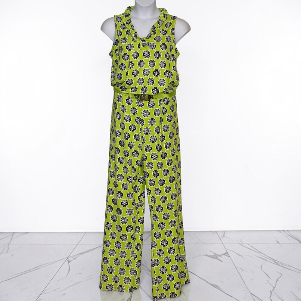 Lulu B Sleeveless Jumpsuit XL Lime Green Resort Wide Leg Paquette Fish Belt - Picture 2 of 12